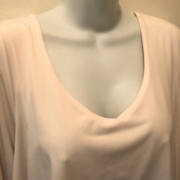 Susan Graver Liquid Knit Tiered Dressy Top 3/4 Ivory V Neck Size 1X Business - Picture 4 of 5